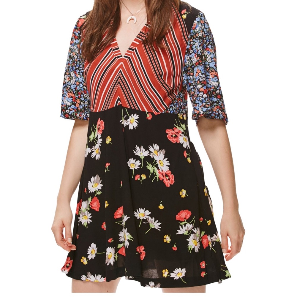 NWT Free People Womens Mixed-Print Mini Dress